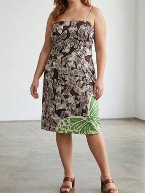 Cynthia Howie Maggy Boutique 100% Silk Butterfly Print Midi Dress Size 14 Y2K